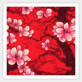 Japanese Chiogami Cherry Blossoms on Red Pattern Sticker